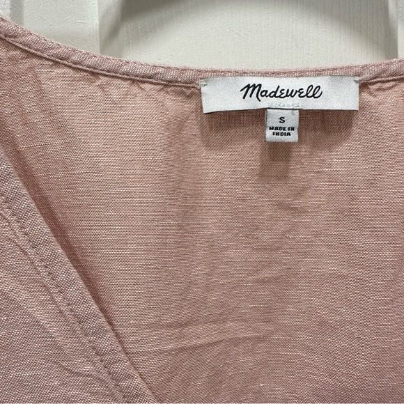 Madewell V-Neck Button Front Linen Blend Minidress in Antique Coral size Small - Picture 6 of 8